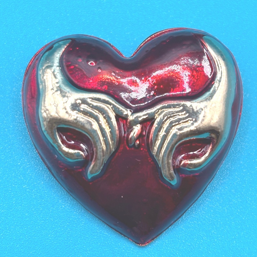 NEW Heart Hands Enamel Pin Brooch Pendent Red Gold Tone Love Friends‎ Gift